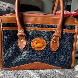 Vintage Dooney & Bourke Blue and Brown Leather Satchel